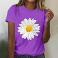 thumbnail image 1 of Blouses à Col Rond pour Femmes T-Shirts à Manches Courtes Haut à Imprimé de Marguerites, 1 of 4