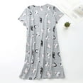 thumbnail image 2 of Defitshape Women's Cotton Nightgowns & Sleepshirts Patterned Night Dress Sleepwear Summer Soft Sleep Shirt Short Sleeve Pajama Dress Cute Cartoon Grey Cat X-Large, 2 of 5