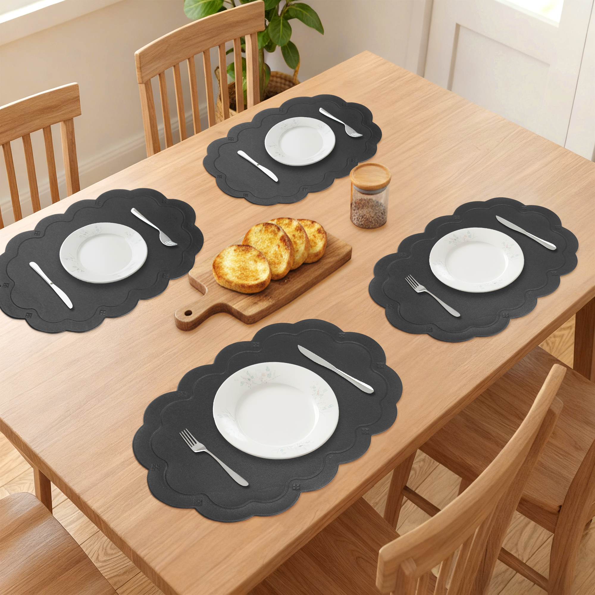 Unique Bargains Set of 6 Leather Waterproof Placemats for Kitchen Dining Table Black