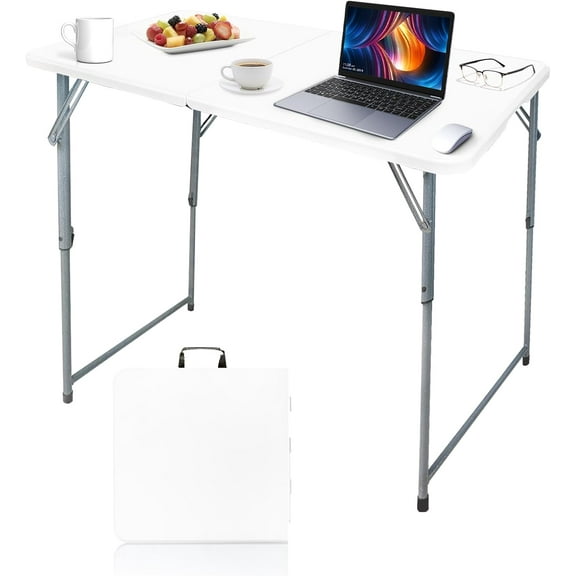 Folding Table,4ft Indoor Outdoor Heavy Duty Portable Folding Square Plastic Dining Table w/Handle (Balck)