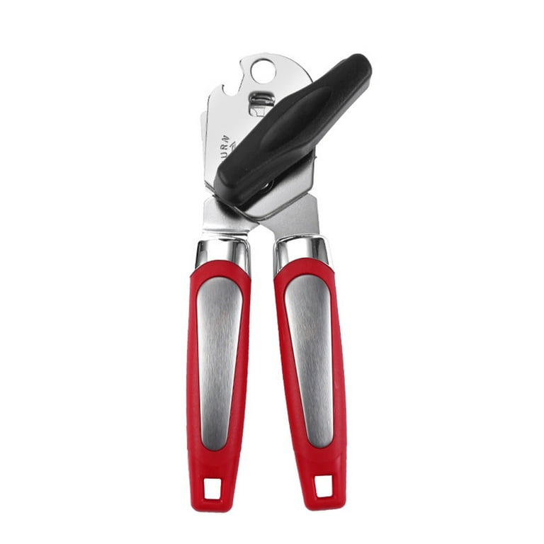 Cheer.US Manual Can Opener, Handheld Comfortable Grip, Oversized Easy Turn  Knob, Built in Bottle Opener, Hangs for Convenient Kitchen Storage, Blades