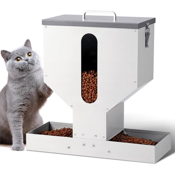 Automatic Feeder 2 Cats - 12L Gravity Feeder Outdoor Feeding Station Auto Dry Dispenser for Dogs
