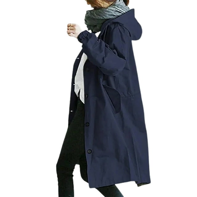 CAROOTU Women Windbreaker Jacket Casual Loose Button Pockets Hooded Windproof