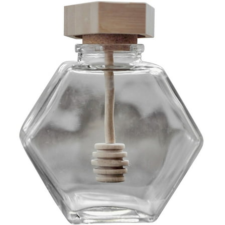 MEIBUTYUP Glass Honey Jar with Wooden Dipper Transparent Kitchen Storage