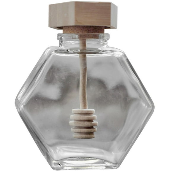 MEIBUTYUP Glass Honey Jar with Wooden Dipper Transparent Kitchen Storage