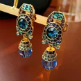 thumbnail image 4 of Exquisite Round Pendant Clip On Earrings Alloy Jewelry Shiny Blue Rhinestones Inlaid Vintage Ethnic Style Personality Earrings, 4 of 4