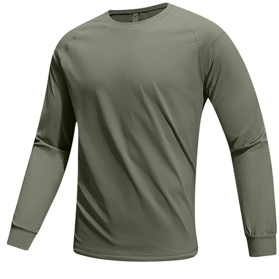 Samickarr Athletic Shirts for Men Long Sleeve Round Neck Stretchy Quick Dry Lightweight Running Workout Gym Pullover Blouse Solid Color Causal Slim-Fit Sweatshirt