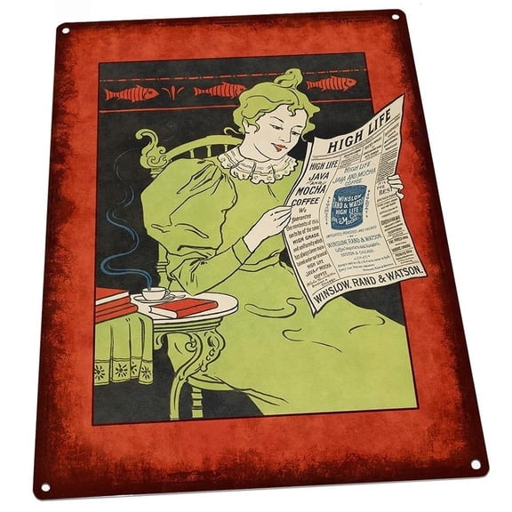 High Life Mocha Coffee Vintage Ad 9"x12" Metal Sign, Wall Decor for Office or Meeting Room