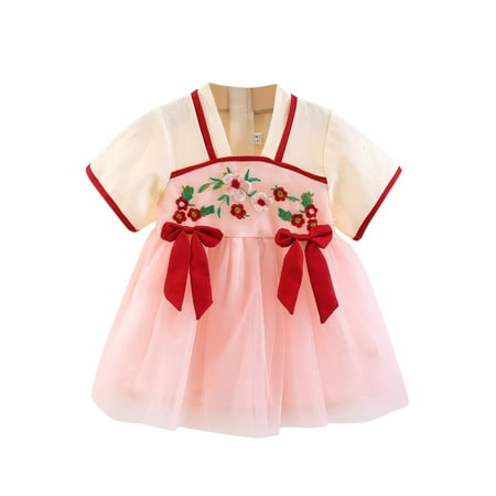

Sngxgn Girls Dress Ladybug Polka Dot Bow TieBlack Toddler Dress Pink 6-12 Months