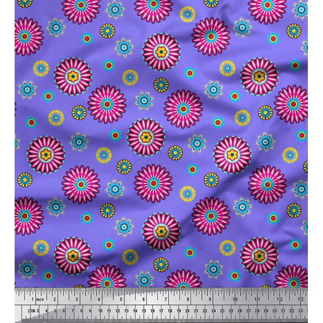 Soimoi Cotton Cambric Fabric Flower Artistic Fabric Prints by Yard 56 Inch Wide