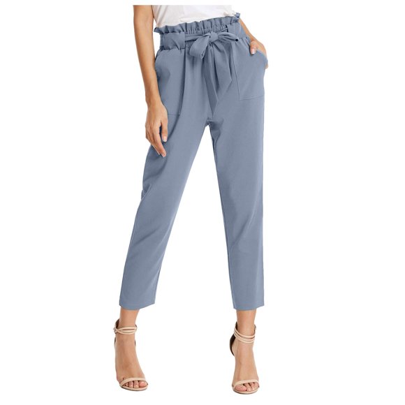 Bmisegm Stylish Women's Casual Pants High Waist Self Tie Belted Pencil Trousers for Comfortable Everyday Wear GY1 XL