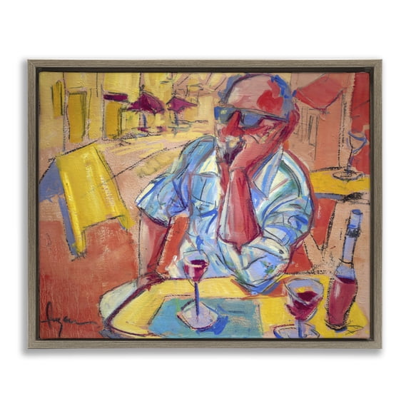 Stupell Industries Man with Wine Portrait People Painting Brown Floater Framed Canvas Art Print Wall Art, 31 x 25