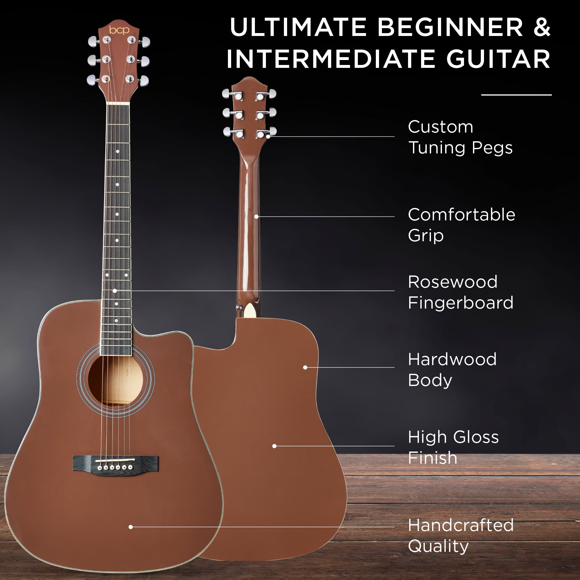 Best Choice Products 41in Full Size Beginner Acoustic Guitar Set with Case, Strap, Capo, Strings - Dark Brown