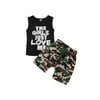 Binpure Boy’s Special Letter Printed Vest and Camouflage Short Pants Suit