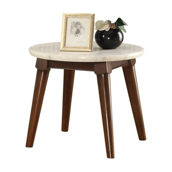 Wooden Base End Table with Marble Top Walnut Brown - Saltoro Sherpi
