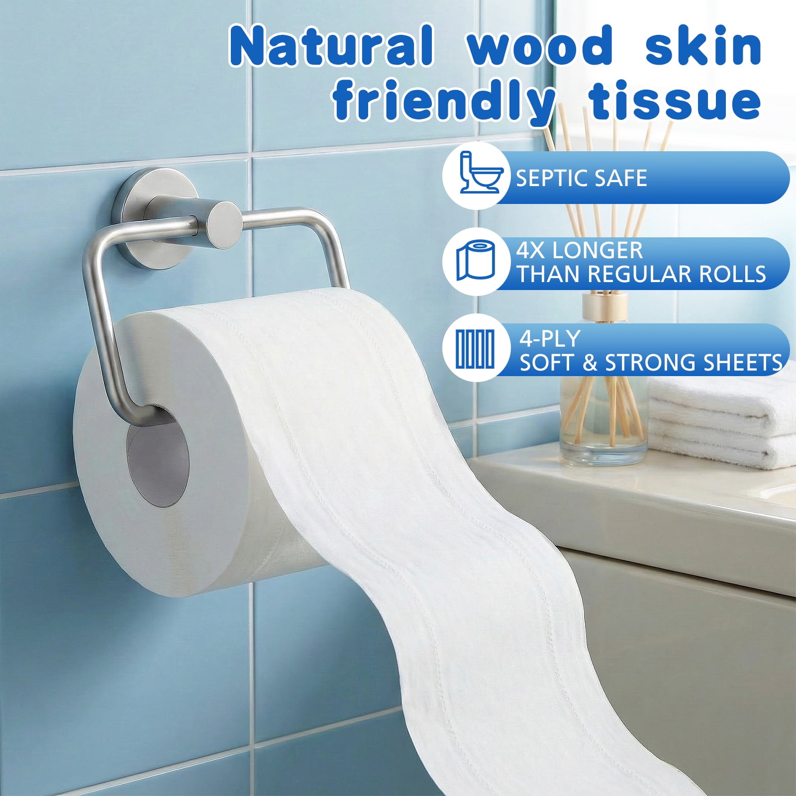 DFITO Toilet Paper, 12 Rolls, 4-Ply, Septic-Safe, Long Lasting Bathroom Tissue