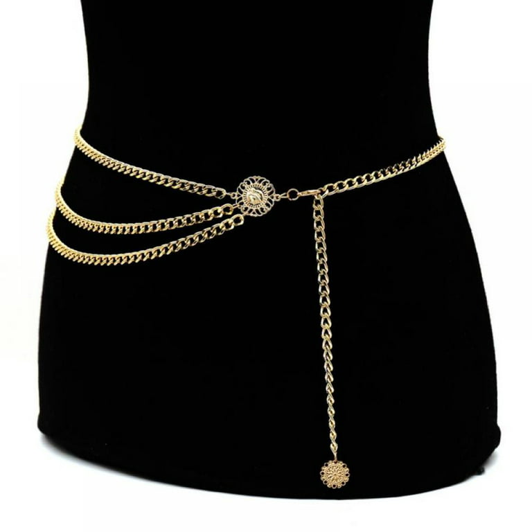 Women Multilayer Metal Link Waist Chain Belt Long Tassel Summer Belly Chains  Waistbands Body Jewelry for Dress 