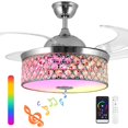 thumbnail image 2 of Retractable Crystal Ceiling Fan with Light and Remote/APP Control, Bluetooth Ceiling Fan with Speaker, RGB-LED Light 6 Speeds Reversible Blades,Flush Mount Chandelier Ceiling Fan, 2 of 6