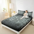 thumbnail image 4 of jejeloiu Vintage Baroque Floral Bed Sheets,Gothic Damask Print King Sheets,Lightcyan Black Sheet Set For Kids,Breathable Home Decor,4-Piece, 4 of 7