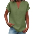 thumbnail image 3 of TAGOLD Womens Short Sleeve V-Neck Blouses & Shirts Solid Color V Neck Button Loose Linen Top, 3 of 5