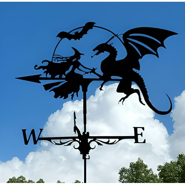 Wind Vane Witch And Flying Shape Metal Bracket Weather Vane Farmhouse Weather Vane Roof Mount Wind Direction Indicator Kit Outdoor Metal Bracket Weather Vane Copper Wind Chimes Large Solar Wind Chimes