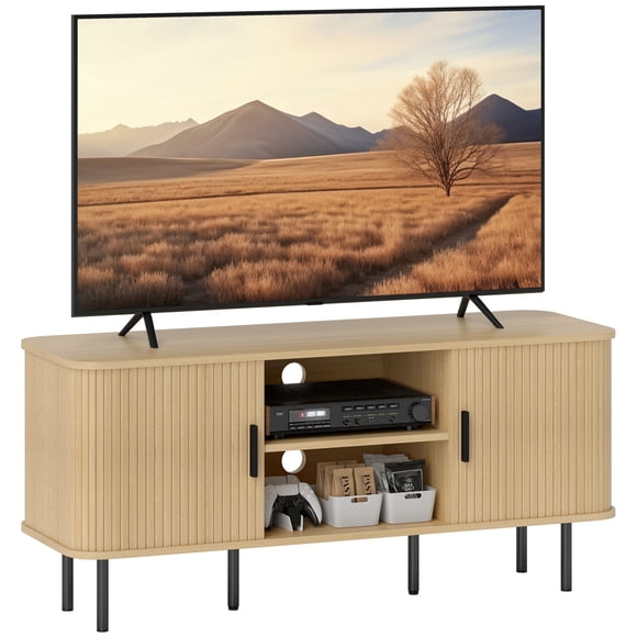 HOMCOM TV Stand Cabinet for TVs up to 55 Inches, TV Unit with Storage Shelves and Cabinets for Living Room, Oak Tone
