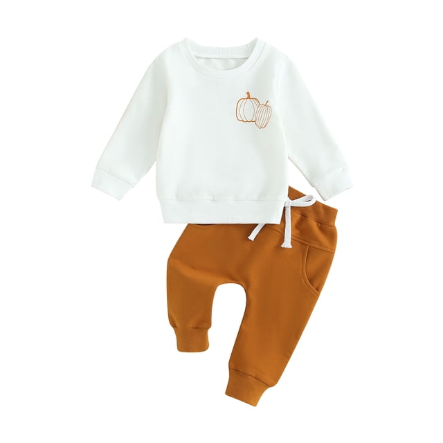 Gupgi Ensemble Automne Garçons 0-3 Ans 2 Pcs Chandail en Molleton Citrouille et Pantalon à Cordon