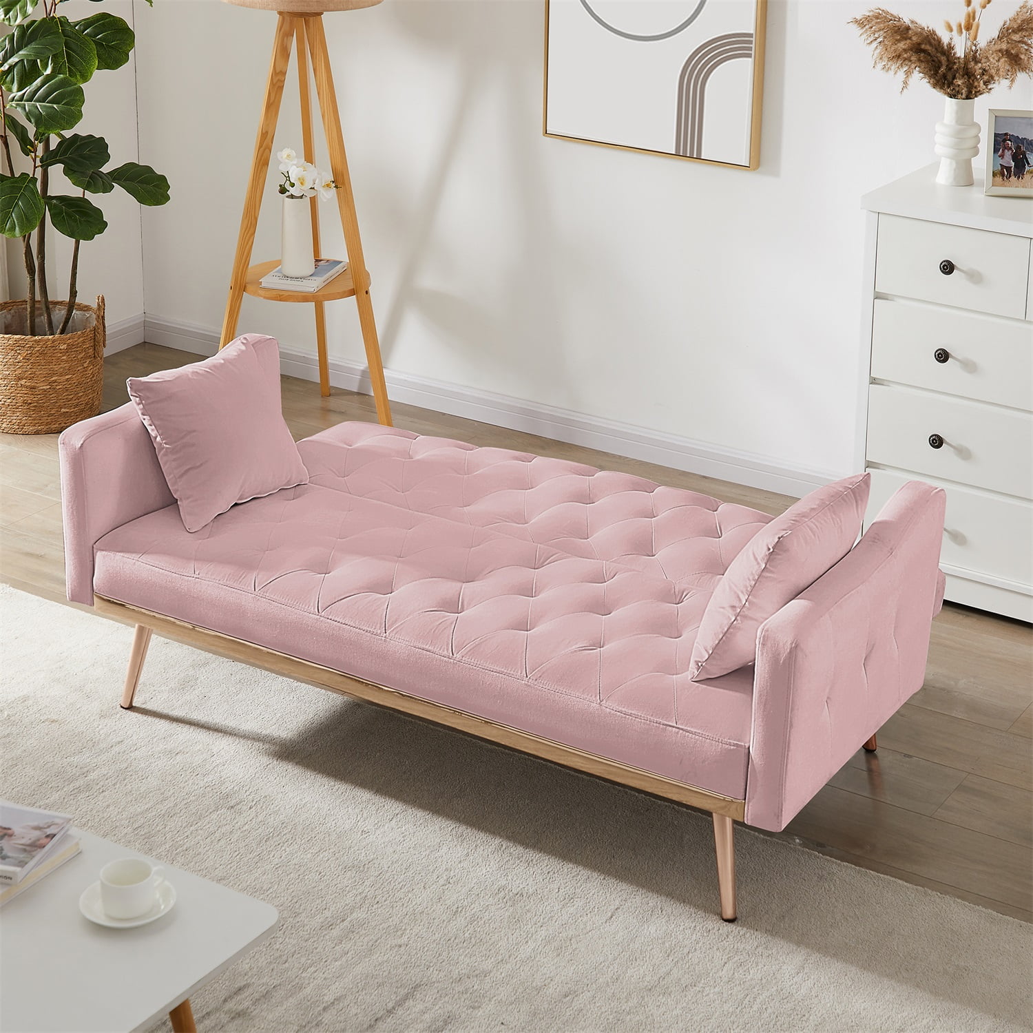 Resenkos Sofa Bed Convertible Sofa Sleeper 61.5" Sofa for Bedroom Fabric Compact Living Space Couch for Apartment and Room, Pink Resenkos Sofa Bed Convertible Sofa Sleeper 61.5" Sofa for Bedroom Fabric Compact Living Space Couch for Apartment and Room, Pink