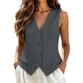 thumbnail image 4 of Vest Tops for Women, Cotton Linen Button Down Sleeveless Shirts, Business Casual Tank Vests Top Summer Fashion 2026, 4 of 7