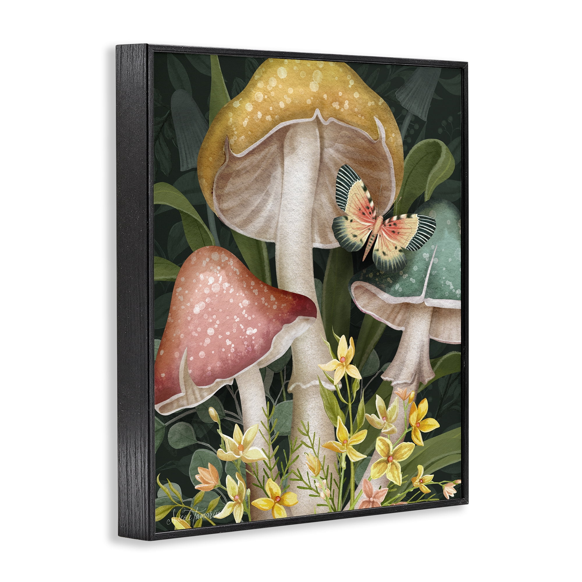 Stupell Industries Midnight Garden Mushrooms Black Framed Giclee Art, design by Nicole Tamarin