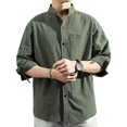thumbnail image 4 of Camisa holgada informal para hombre, camisas de algodón, blusa con botones cómoda y elegante de manga 3/4 para reuniones de negocios, clubes, , VERDE, M Sunnimix Camisa suelta informal para hombre, 4 of 7