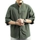 thumbnail image 4 of Camisas casuales holgadas para hombre, camisas de vestir sin cuello, camisas de lino y algodón, camisas con botones Verde, 4 of 7