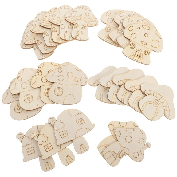 WEUVEB Unfinished Wooden Mushroom Cutouts Beige Poplar for DIY Crafting 25Pcs