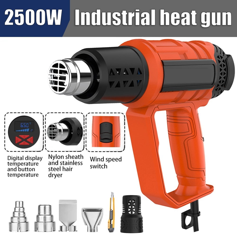 2500w Hot Air Gun Mini Construction Dryers Shrink Wrapping Heat Gun Temperaturesa Djustable Thermal Blower & 4 Nozzles ,Variable Temperature