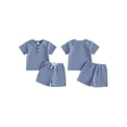 thumbnail image 2 of Loicainy Baby Toddler Boys Waffle Clothes Set 3 6 12 18 24 Months 2T 3T Short Sleeve Henley Neck T-shirt with Elastic Waist Shorts Summer Outfit, 2 of 9