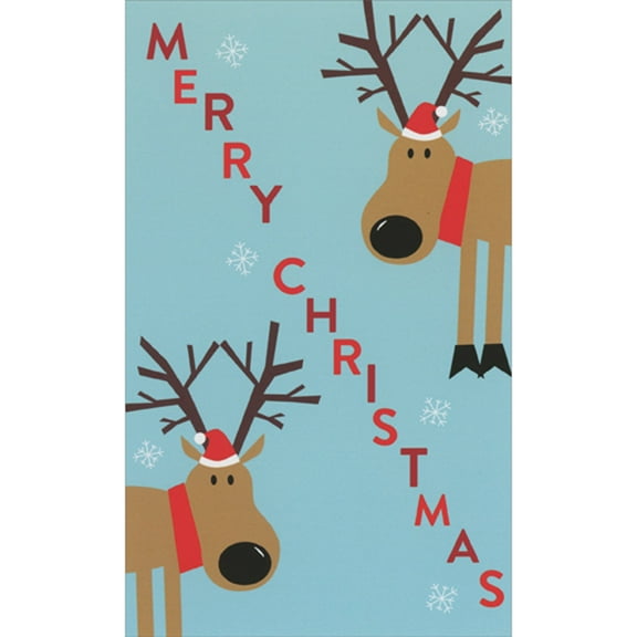 RSVP Two Reindeer Peeking in From Sides on Blue Funny Money Holder / Gift Card Holder Christmas Card
