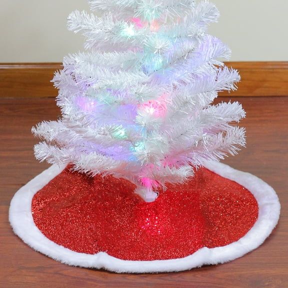 Northlight 20" Red Glittered Mini Christmas Tree Skirt With a Faux Fur Trim