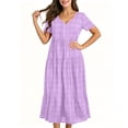 thumbnail image 4 of Miluxas Women's Summer Plaid Maxi Dress V Neck Short Sleeve Tiered Ruffle Dress Casual Loose Flowy A Line Long Dress Beach Vacation Outfits Purple, 4 of 6