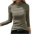 thumbnail image 1 of FAIWAD Women's Long Sleeved Bottom Tops Stand-Up Collar Slim Stretch Solid Color Spring Top, 1 of 7