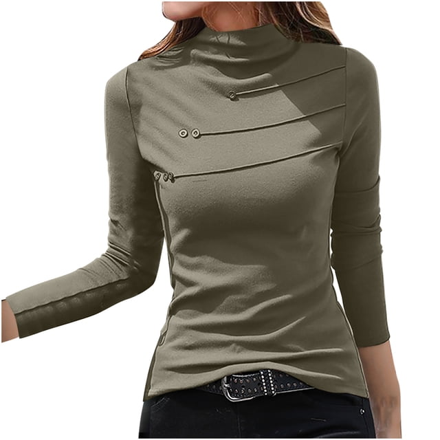 FAIWAD Women's Long Sleeved Bottom Tops Stand-Up Collar Slim Stretch Solid Color Spring Top