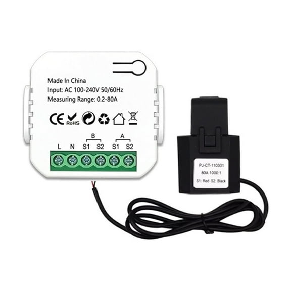 Tuya Smart Energy Meter Bidirection 1, 2 Channel with Current Transformer Clamp App Monitor Power 80A 50/60Hz ,Designed Time Relay