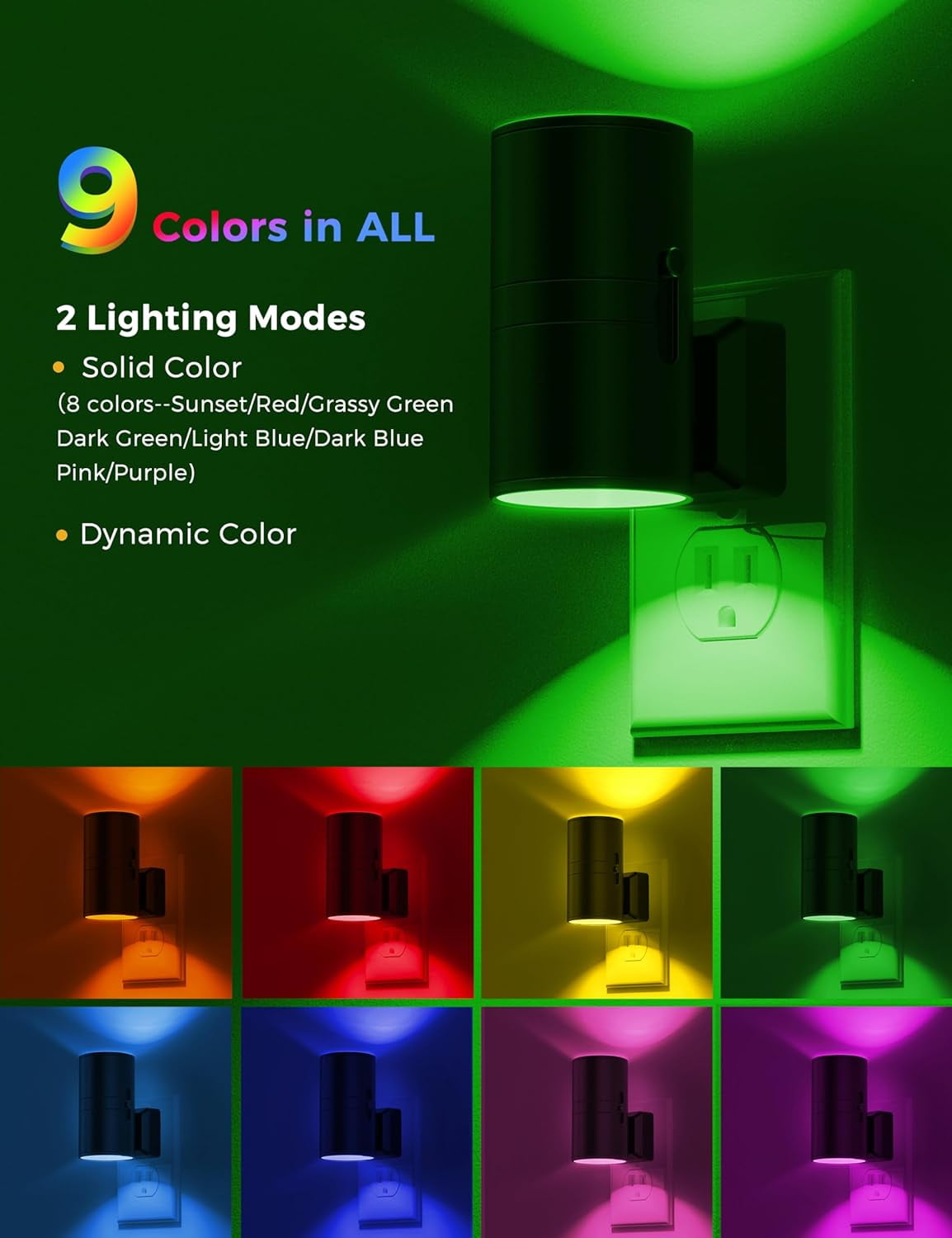 LED Night Light, Night Lights Plug into Wall, Color Changing Nightlight RGB with Light Sensor, Home Decor for Kids Gifts, Halloween, Christmas, Holiday, Hallway Bedroom Kids Room, 2 Pack