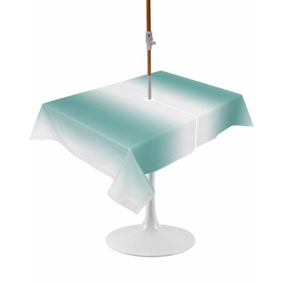 Outdoor Table Cloth with Umbrella Hole and Zipper,Aqua Teal White Ombre Waterproof Rectangle Tablecloth 54"x80",Modern Abstract Art Farmhouse Gradient Table Cover for Outside Party Patio Picnic