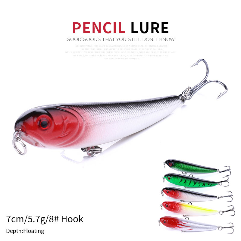 HENGJIA 5PCS Fishing Lures, Pencil Plopper Fishing Lures for Bass Catfish Pike Perch, Topwater Fishing Lures with Floating Minnow Pencil Popper Bass Bait for Freshwater or Saltwater