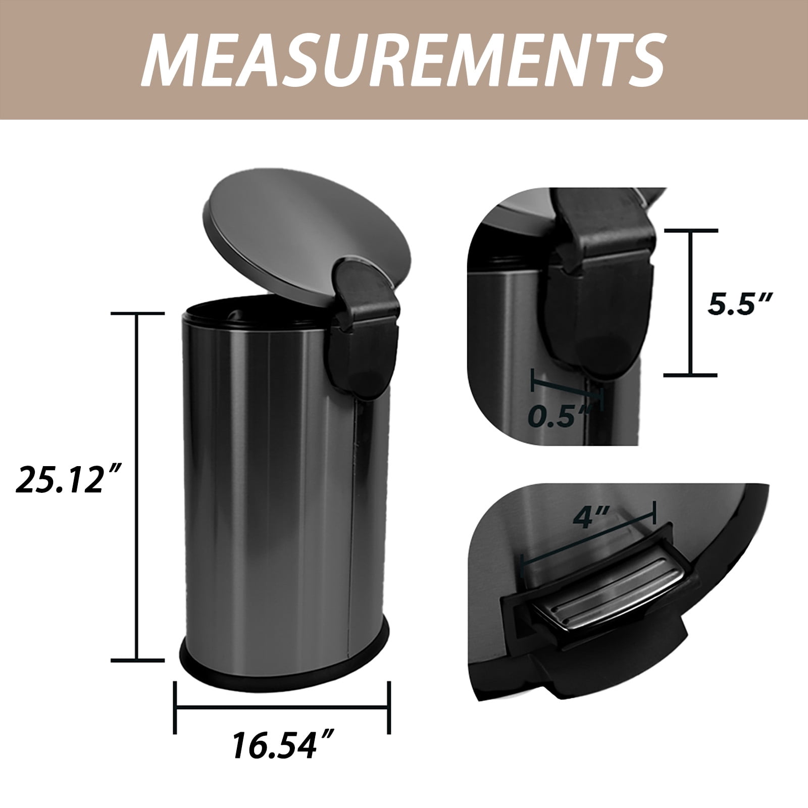Koomade Stainless Steel Kitchen Trash Can 10.5 Gal, Soft Close Step Garbage Bin with Lid, Black