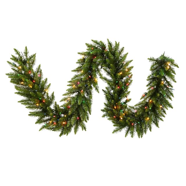 Vickerman Camdon Fir 14 Inch Artificial Pre Lit Christmas Garland, Green