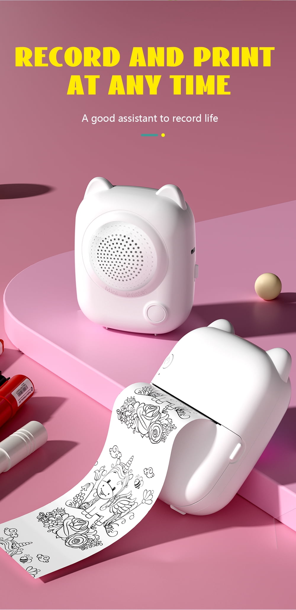 Portable AI Smart Mini Printer, Voice Activated Inkless Thermal Printer with AI Learning Q&A, Multi-Function Printer for Kids Students Home Study
