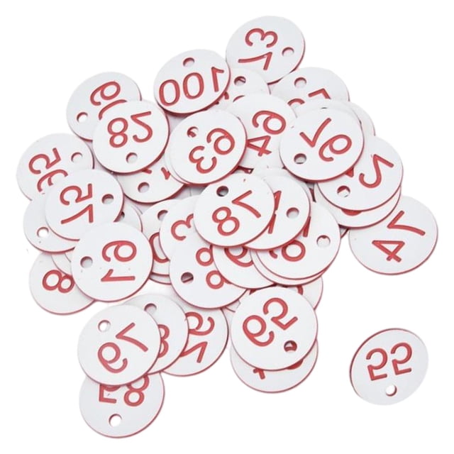 Etiquetas colgantes portátiles de 100 números 1 - 100 Etiquetas de identificación de equipaje Etiqueta de lve de número de dormitorio de supermercad bnca+roja Gloria Etiqueta de número