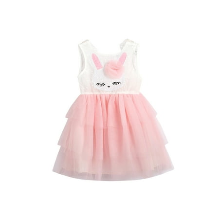 

Suanret Toddlers Easter Sleeveless Mesh Dress Infants Girls Contrast Color Sequined Bunny Pattern Round Neck One-piece Skirt Pink 4-5 Years