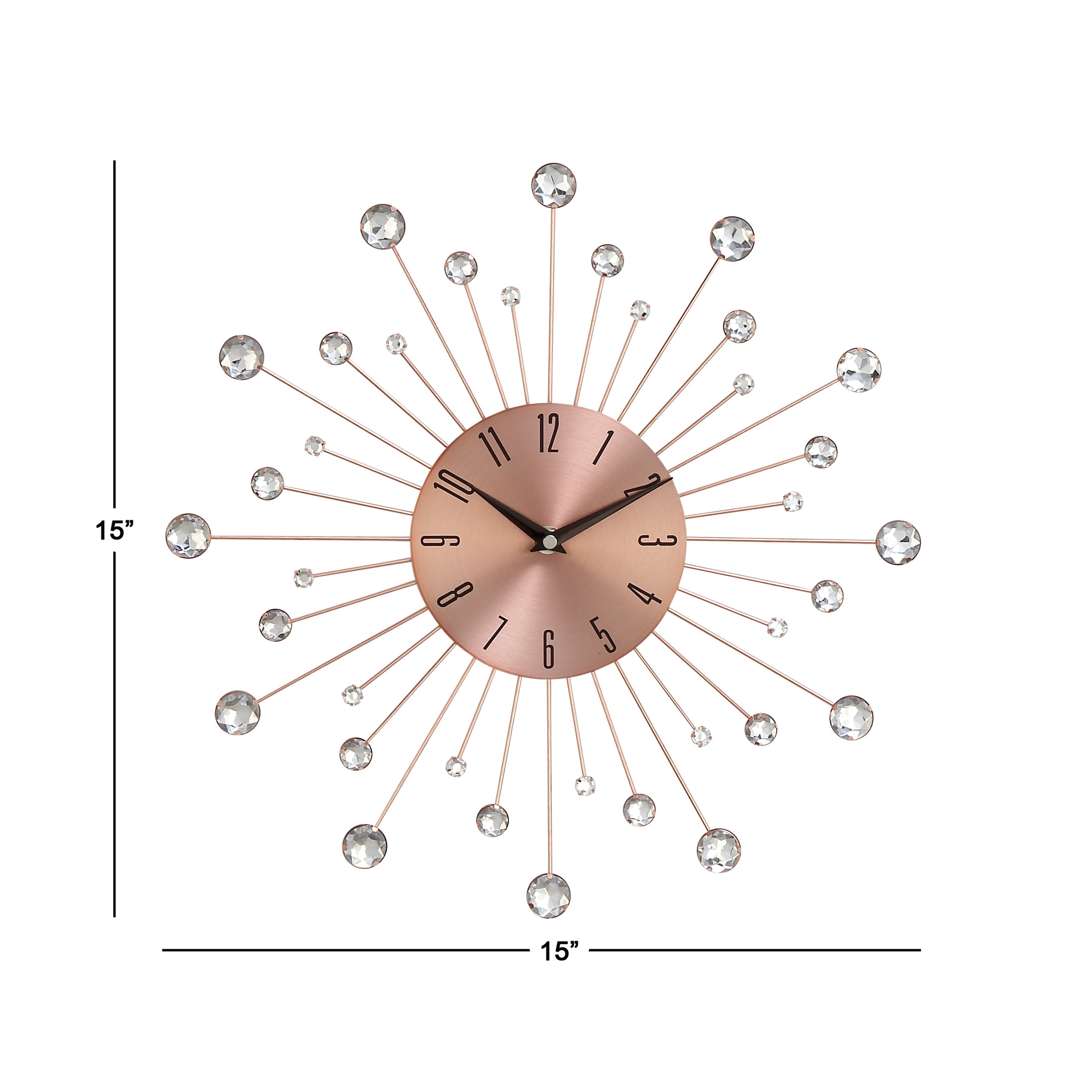 DecMode Copper Metal Starburst Wall Clock with Crystal Accents